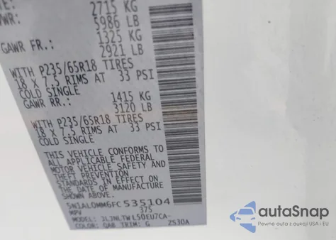 2015 Infiniti Qx60 from USA, damaged, VIN 5N1AL0MM6FC535104